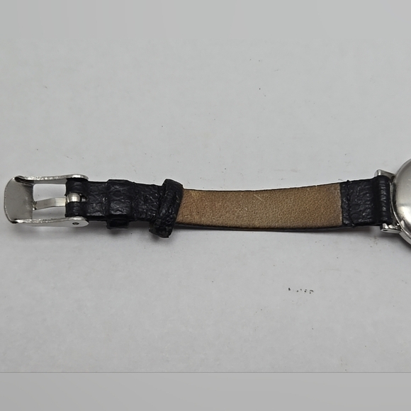 Vintage Womens Wyler Incaflex Swiss Watch Manual Wind Silver Black Leather Runs - Picture 9 of 11